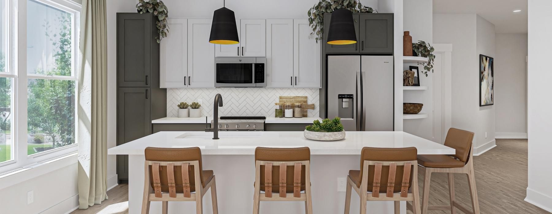 a kitchen with a table and chairs