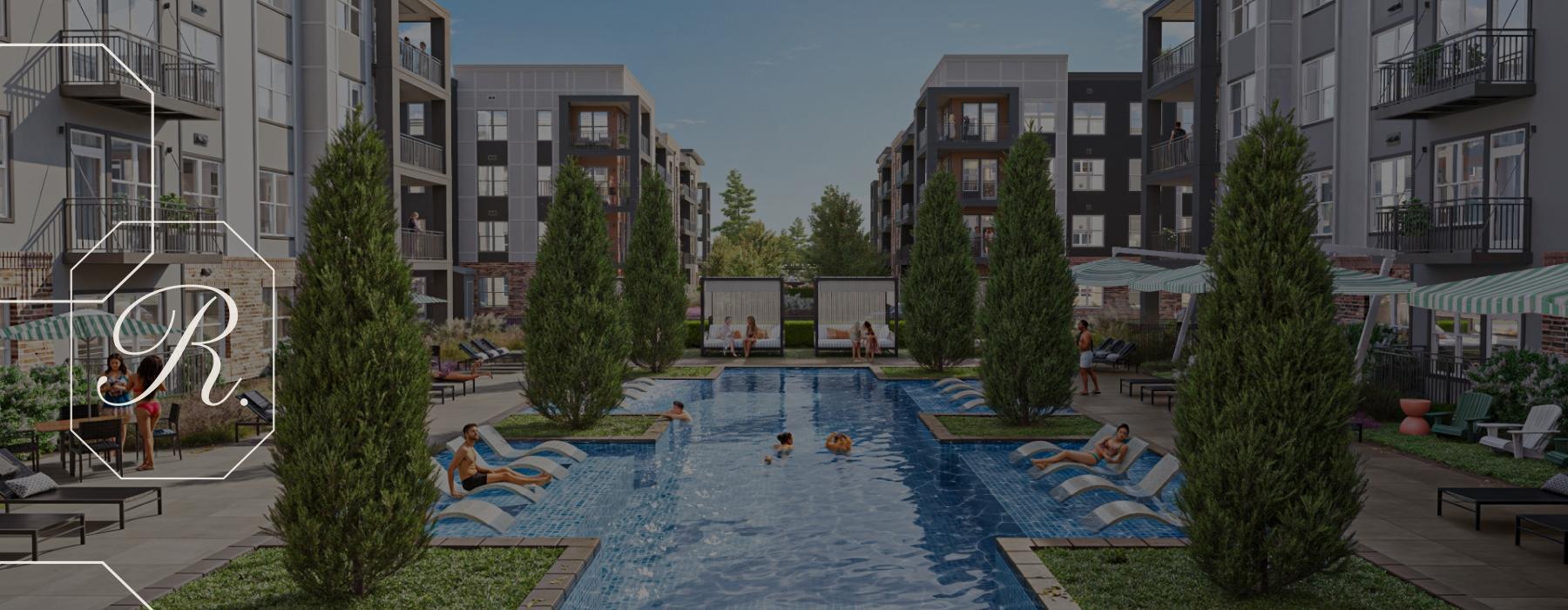 a swimming pool in a courtyard